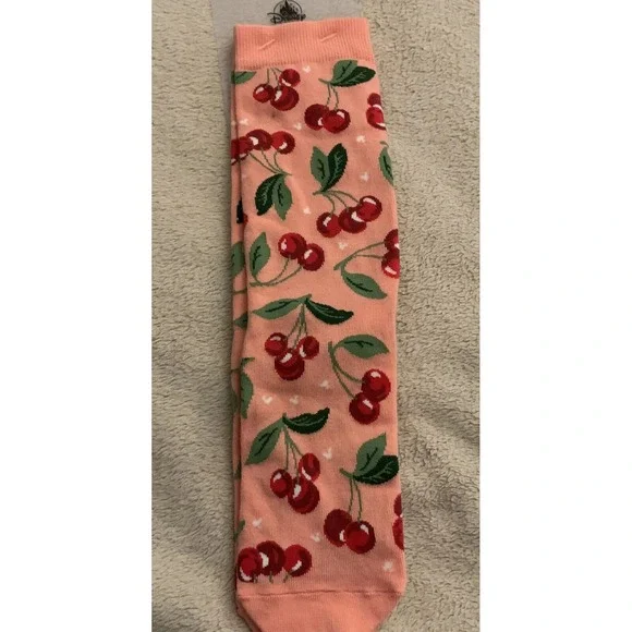 Disney Parks Disneyland Pink Cherry Cherries Hidden Mickey Mouse Socks Red - Picture 1 of 4